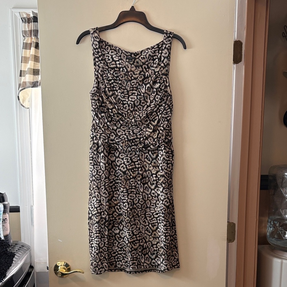 Ann Taylor Sleeveless Leopard Print Midi Dress in Black & Cream